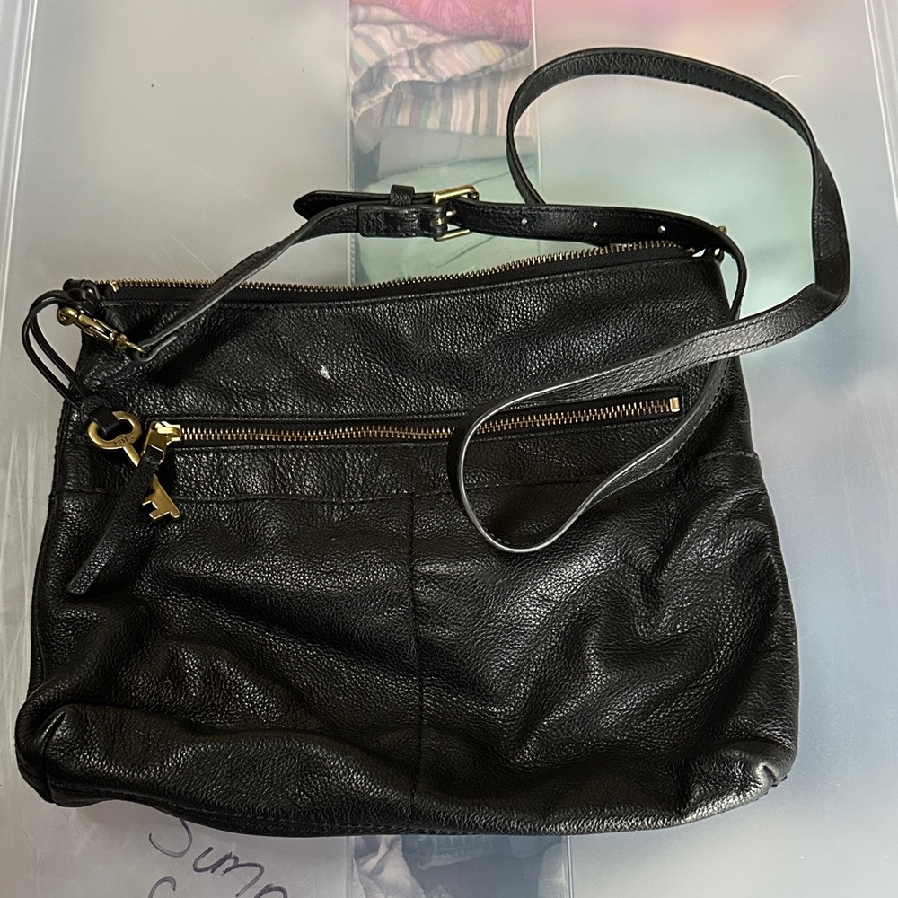 Fossil Black pebbled Leather Shoulder Bag